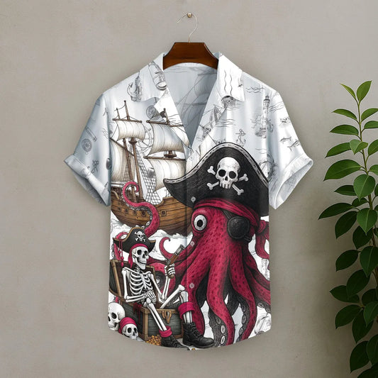 Pirate Hawaii Shirt For Men Women Youth, Octopus Shirt Men, Gift For Pirate Lovers, Skull Pirate Mens Hawaiian Shirts, Pirate Party Outfit