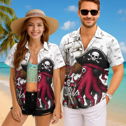 Pirate Hawaii Shirt For Men Women Youth, Octopus Shirt Men, Gift For Pirate Lovers, Skull Pirate Mens Hawaiian Shirts, Pirate Party Outfit
