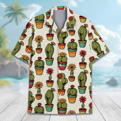 Funny Cactus Hawaiian Shirt for Men Women Youth, Colorful Potted Succulent Plant Print