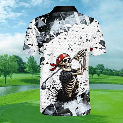 Pirate Skeleton Golf Polo Shirt for Men Women, Funny Golfer Outfit with Skull Bandana Print