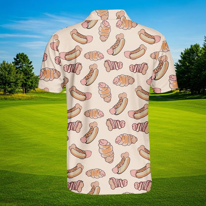 Hot Dog Polo Shirt for Men Women, Funny Fast Food Shirt Short Sleeve Button Up