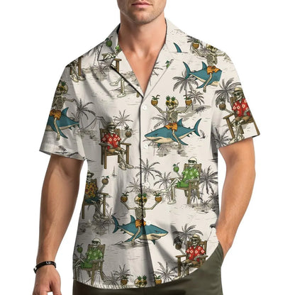 Shark Skeleton Hawaiian Shirt, Funny Beach Button Shirt