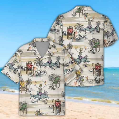 Shark Skeleton Hawaiian Shirt, Funny Beach Button Shirt