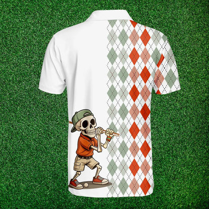 Skeleton Golf Polo Shirt for Men Women, Funny Argyle Golfer Shirt Button Up