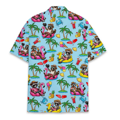 Summer Raccoon Hawaiian Shirt Men Women Youth, Funny Beach Vacation Aloha Shirt Button Down, Tropical Vibes Shirt