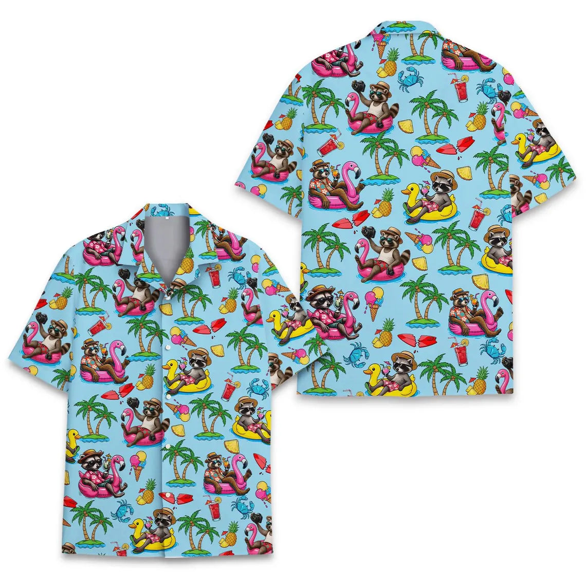 Summer Raccoon Hawaiian Shirt Men Women Youth, Funny Beach Vacation Aloha Shirt Button Down, Tropical Vibes Shirt