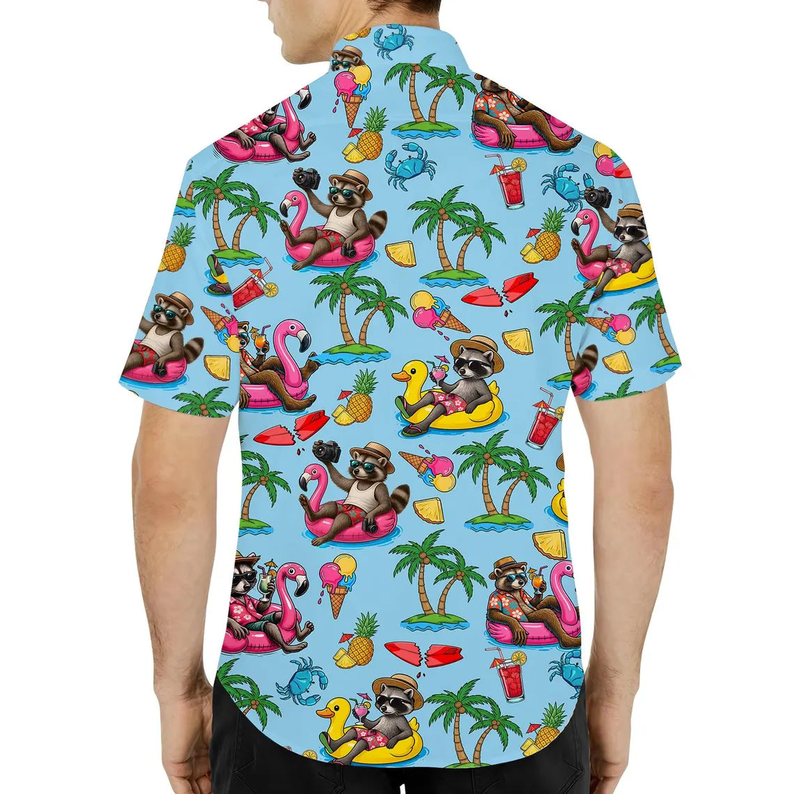 Summer Raccoon Hawaiian Shirt Men Women Youth, Funny Beach Vacation Aloha Shirt Button Down, Tropical Vibes Shirt