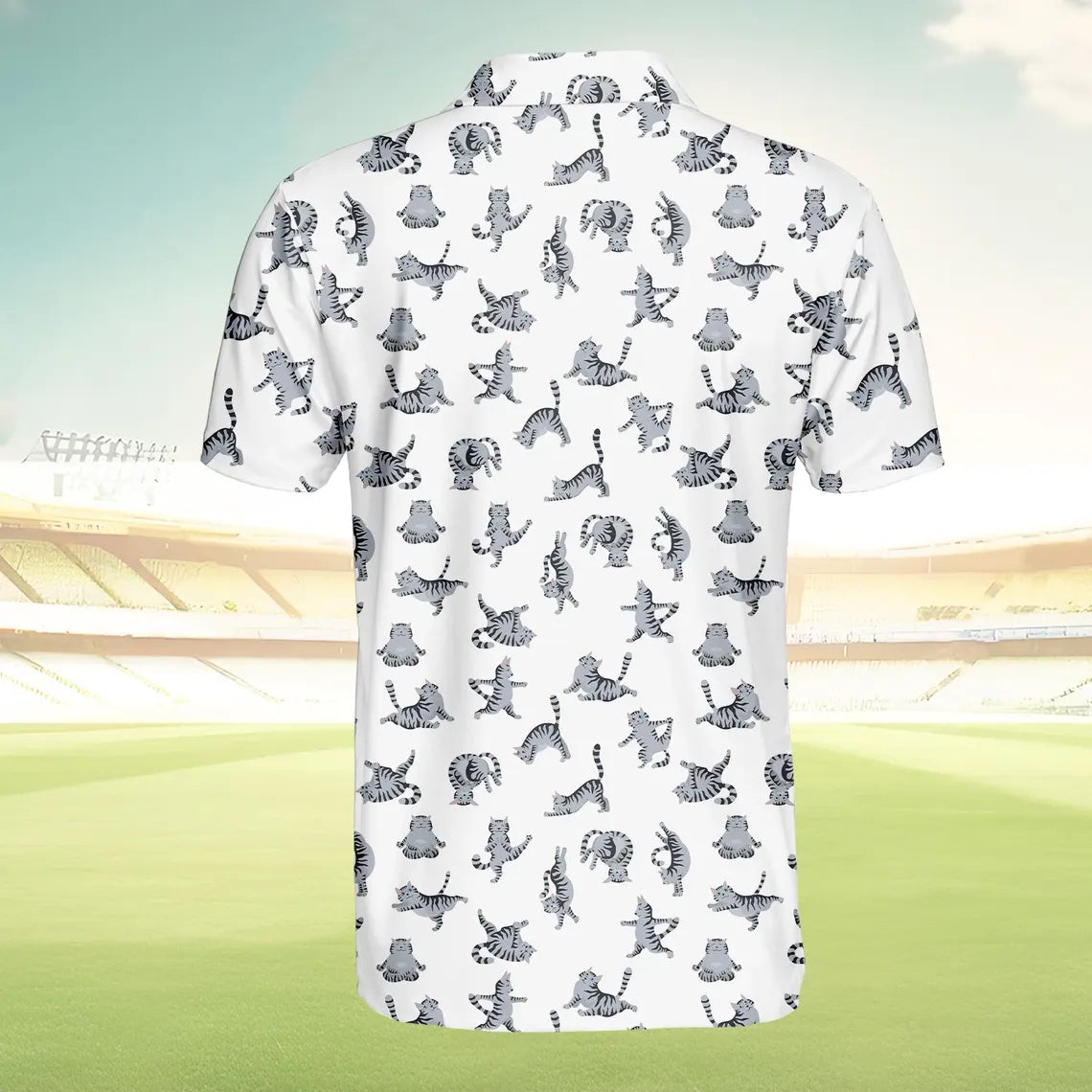 Funny Cat Golf Polo Shirt for Men Women, Cute Yoga Golfing Cat Shirt