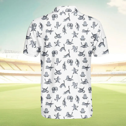 Funny Cat Golf Polo Shirt for Men Women, Cute Yoga Golfing Cat Shirt
