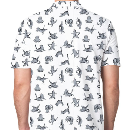 Funny Cat Golf Polo Shirt for Men Women, Cute Yoga Golfing Cat Shirt