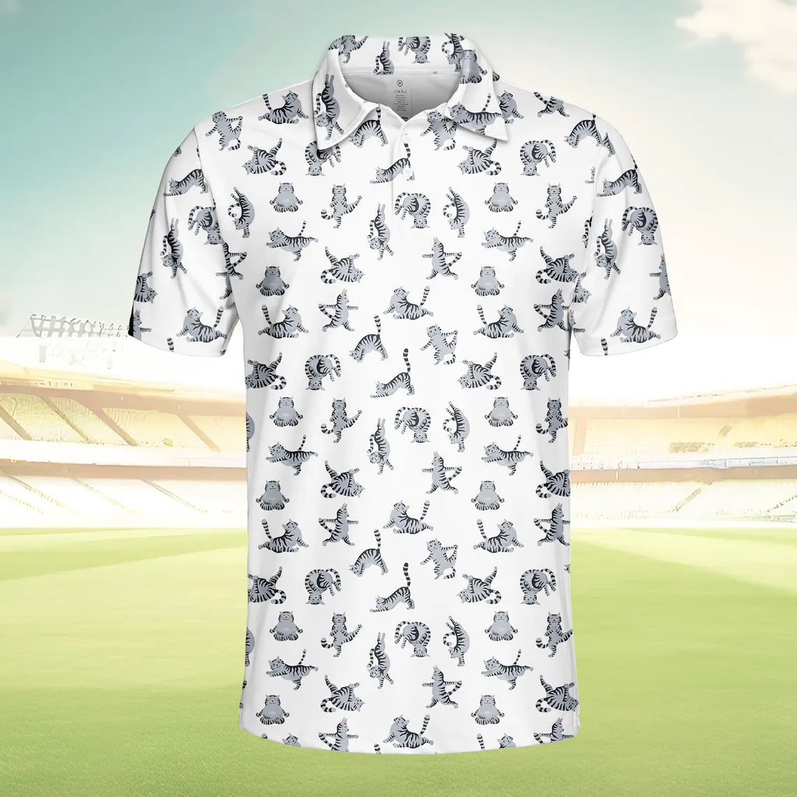 Funny Cat Golf Polo Shirt for Men Women, Cute Yoga Golfing Cat Shirt