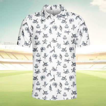 Funny Cat Golf Polo Shirt for Men Women, Cute Yoga Golfing Cat Shirt