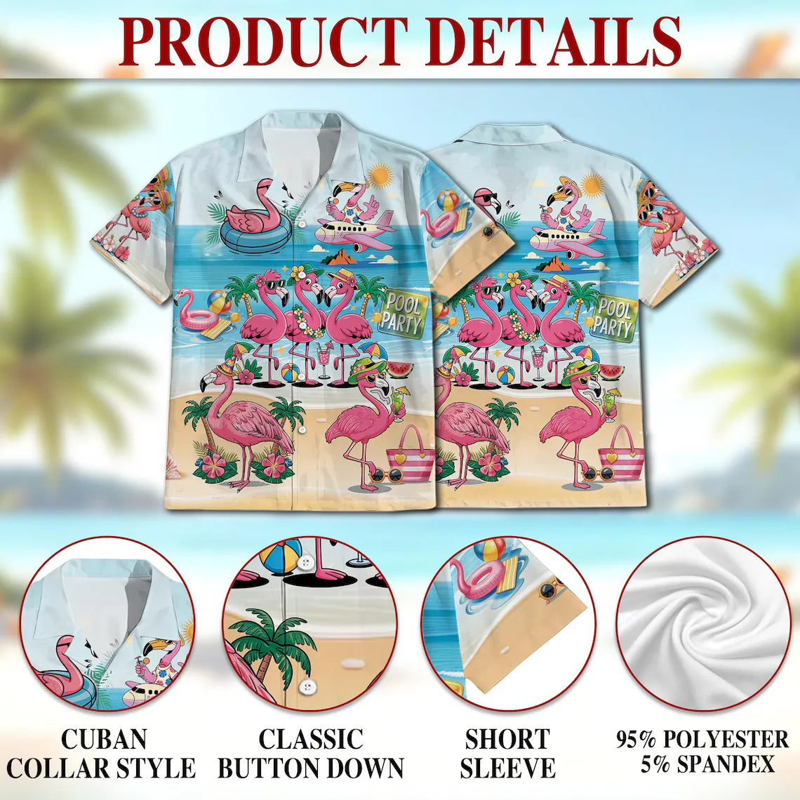 Flamingo Cocktails Beach Hawaiian Shirt, Tropical Summer Aloha Shirt for Men Women Youth