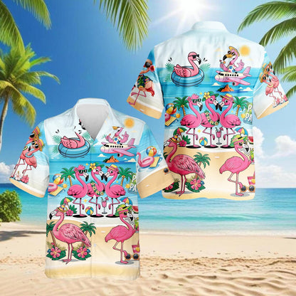 Flamingo Cocktails Beach Hawaiian Shirt, Tropical Summer Aloha Shirt for Men Women Youth
