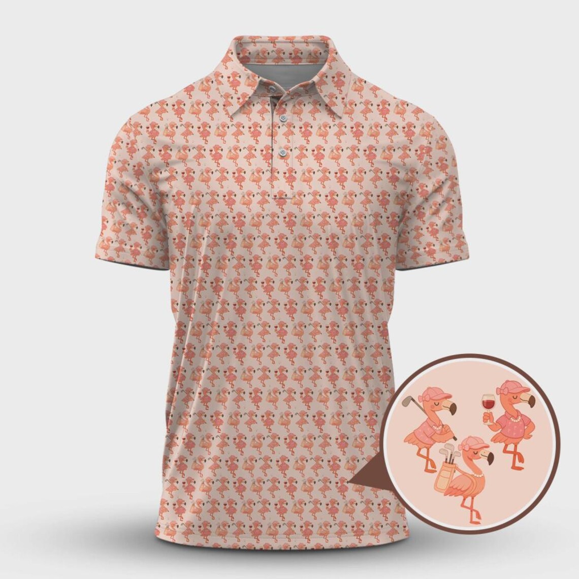 Flamingo Pattern Golf Shirt, Funny Golf Shirts, Flamingo Golf Polos For Men, Golf Lovers Gift