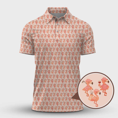 Flamingo Pattern Golf Shirt, Funny Golf Shirts, Flamingo Golf Polos For Men, Golf Lovers Gift
