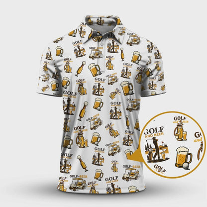 Custom Golf Polo Shirt, Funny Pattern Golf And Beer Design