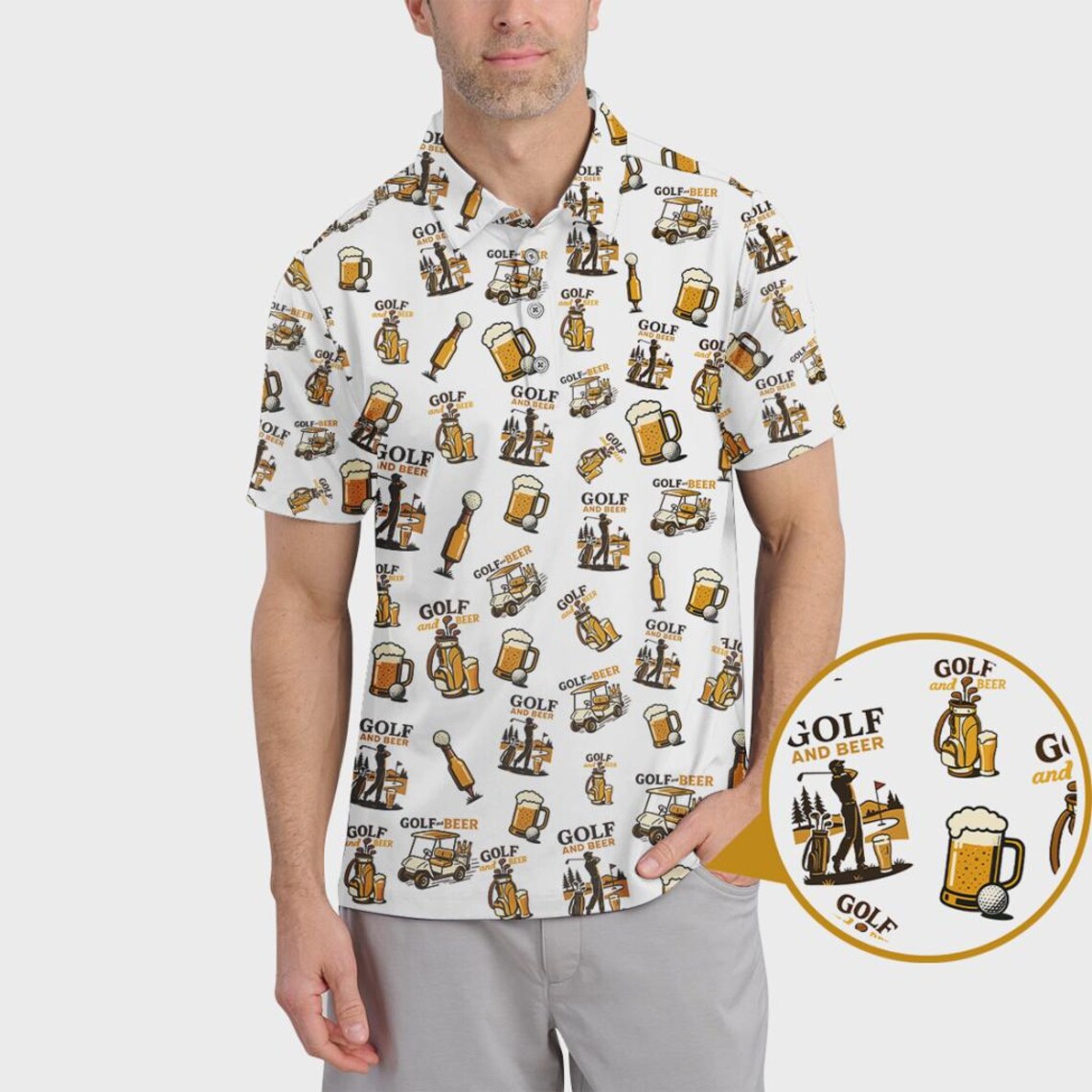 Custom Golf Polo Shirt, Funny Pattern Golf And Beer Design