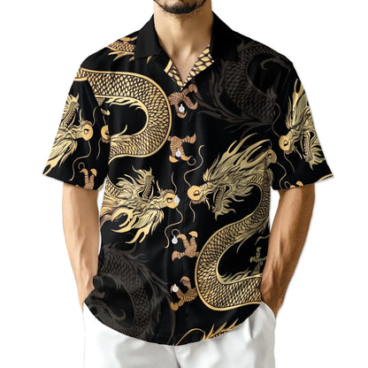 Japanese Dragon Hawaiian Shirt, Dragon Aloha Button Up, Unique Beach Shirt