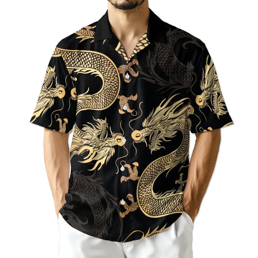 Japanese Dragon Hawaiian Shirt, Dragon Aloha Button Up, Unique Beach Shirt