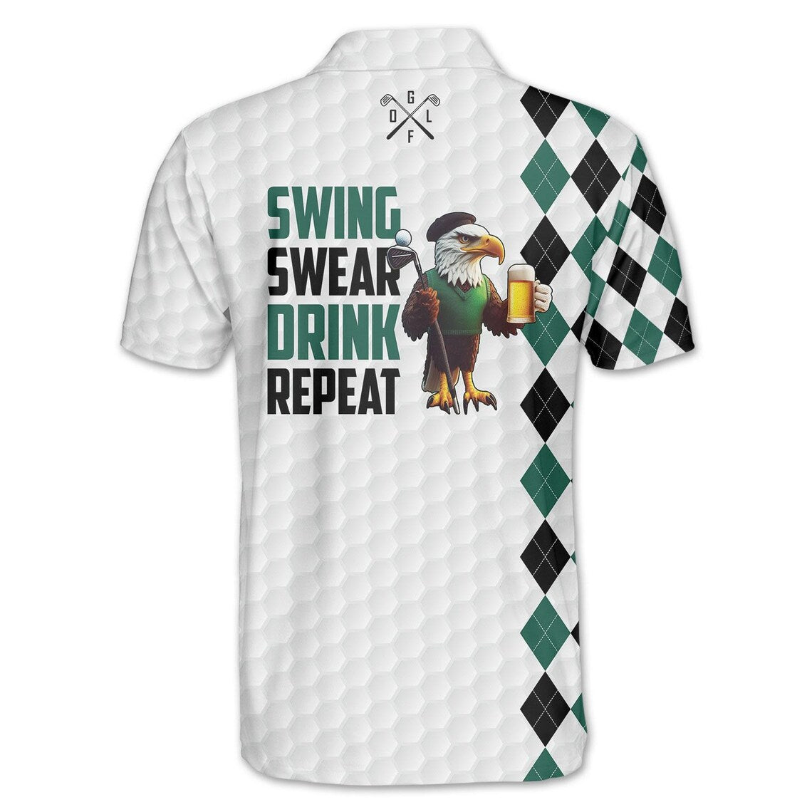 Eagle Golf Polo Shirt: Tropical Golfer, Short Sleeve Button-Up