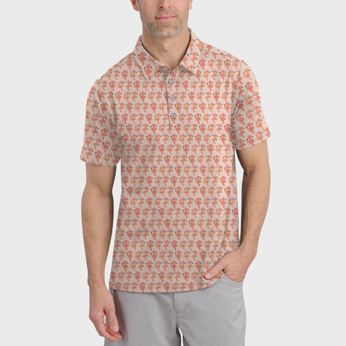 Flamingo Pattern Golf Shirt, Funny Golf Shirts, Flamingo Golf Polos For Men, Golf Lovers Gift