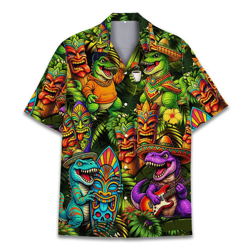 Tropical Dinosaur Taco Hawaiian Shirt Adult Youth, T-Rex Tiki Sombrero Tropical Food Shirt