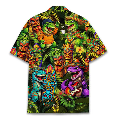 Tropical Dinosaur Taco Hawaiian Shirt Adult Youth, T-Rex Tiki Sombrero Tropical Food Shirt