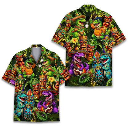 Tropical Dinosaur Taco Hawaiian Shirt Adult Youth, T-Rex Tiki Sombrero Tropical Food Shirt