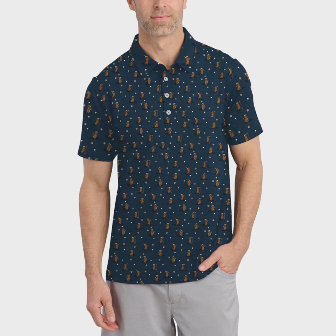 Wiener Dog Pattern Golf Shirt, Dachshund Golf Shirt, Golf Gift For Men, Funny Golf Shirt For Golfer