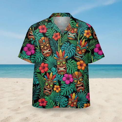 Floral Tiki Hawaiian Shirt for Men Aloha Summer Beach Vacation Luau Gift