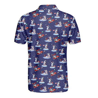 Astronaut Golf Polo Shirt for Men Women, Space Galaxy Shirt, Button Up Short Sleeve Shirt