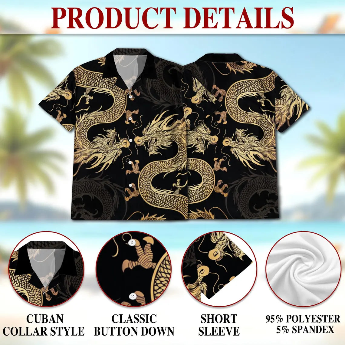 Japanese Dragon Hawaiian Shirt, Dragon Aloha Button Up, Unique Beach Shirt