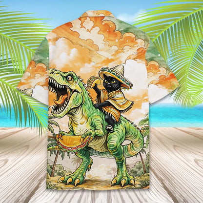 Funny Cat Riding Dinosaur Hawaiian Shirt, Cinco De Mayo Taco T Rex Shirt
