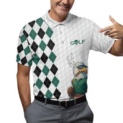 Eagle Golf Polo Shirt: Tropical Golfer, Short Sleeve Button-Up