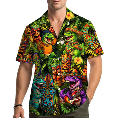 Tropical Dinosaur Taco Hawaiian Shirt Adult Youth, T-Rex Tiki Sombrero Tropical Food Shirt