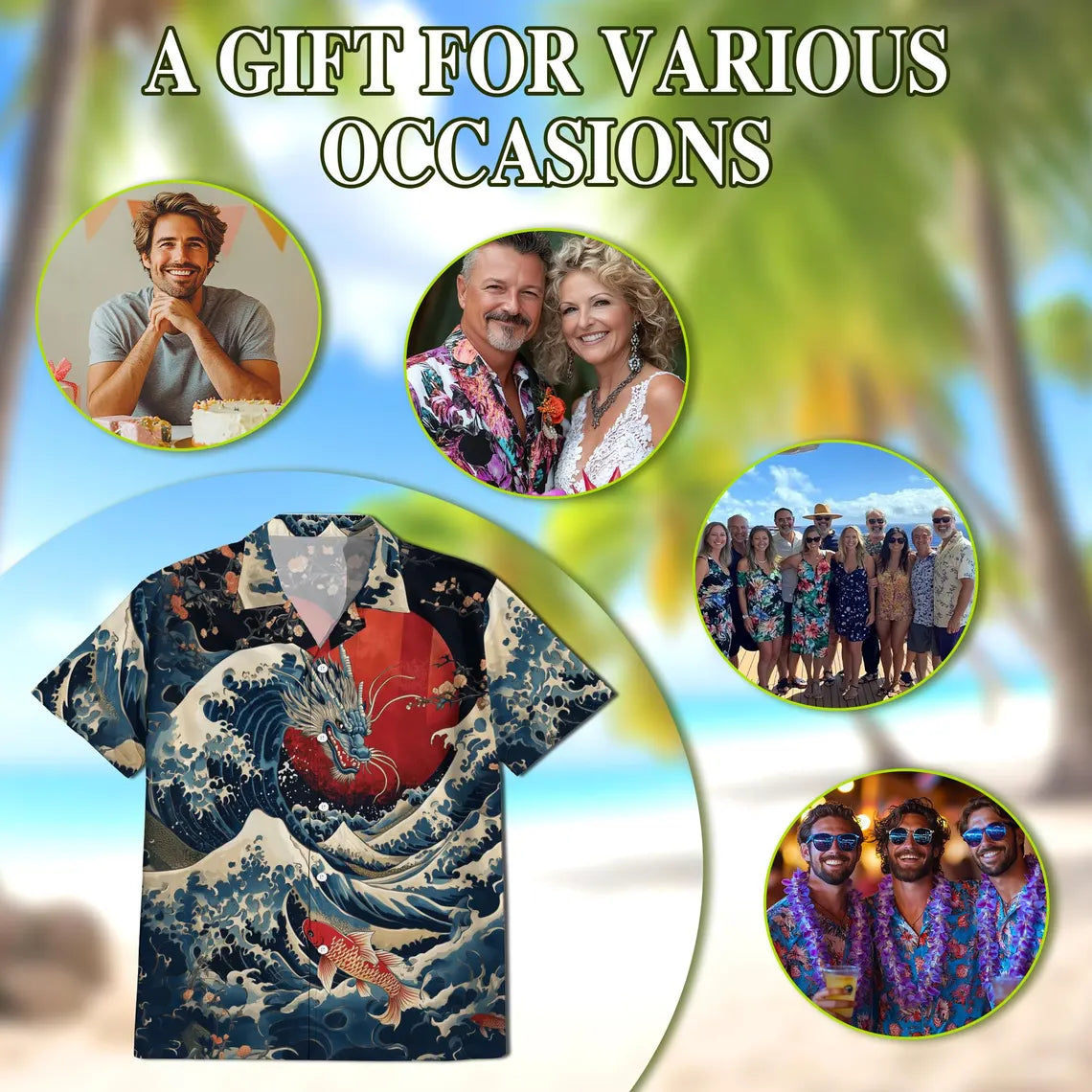Dragon Koi Hawaiian Shirt, Japanese Dragon Wave Shirt, Asian Art Button Down Shirt