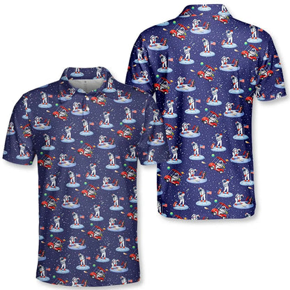 Astronaut Golf Polo Shirt for Men Women, Space Galaxy Shirt, Button Up Short Sleeve Shirt