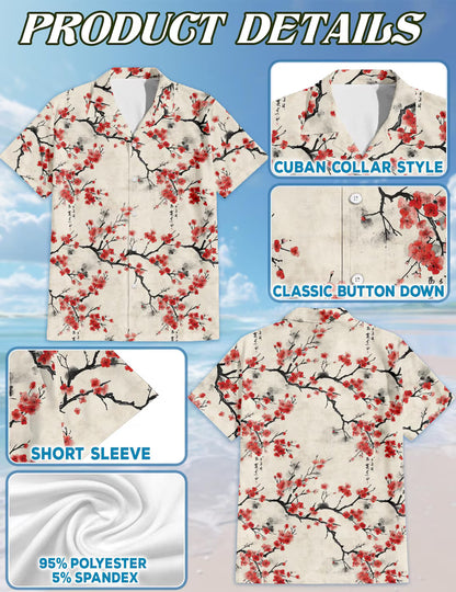 Cherry Blossom Hawaiian Shirt, Sakura Aloha Shirt, Japanese Ink Art Floral Shirt