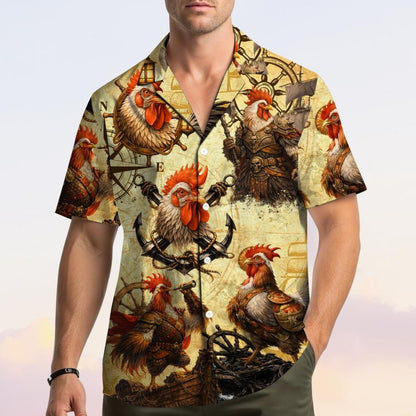 Viking Rooster Pirate Hawaiian Shirt, Warrior Retro Rooster Lover Gift