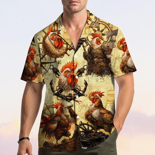 Viking Rooster Pirate Hawaiian Shirt, Warrior Retro Rooster Lover Gift