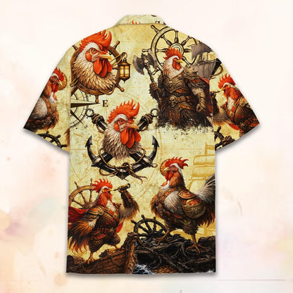 Viking Rooster Pirate Hawaiian Shirt, Warrior Retro Rooster Lover Gift