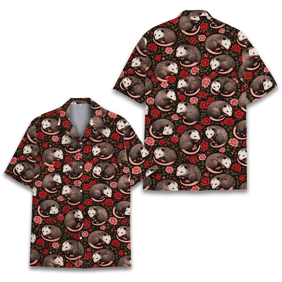 Opossum with Roses Hawaiian Shirt Unisex, Funny Possum Shirt Button Up, Summer Beach Short Sleeve Shirt, Anima Lovers Gift