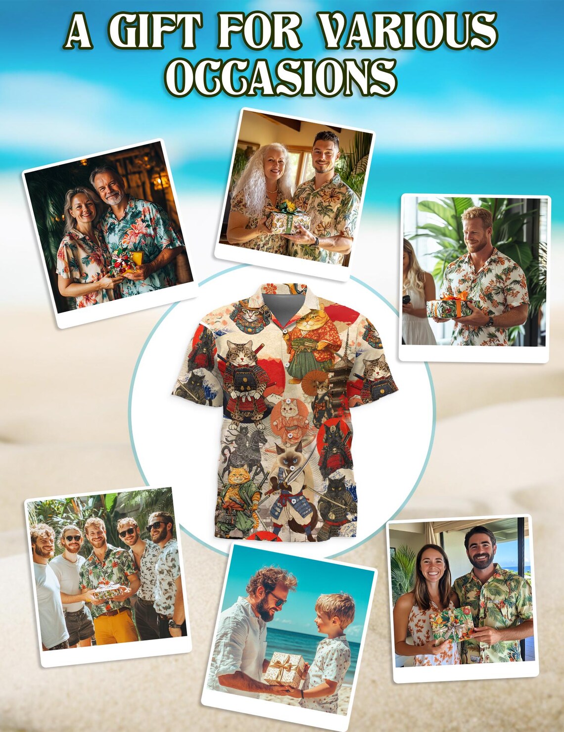 Japanese Samurai Cat Hawaiian Shirt, Funny Samurai Kitty Aloha Shirt