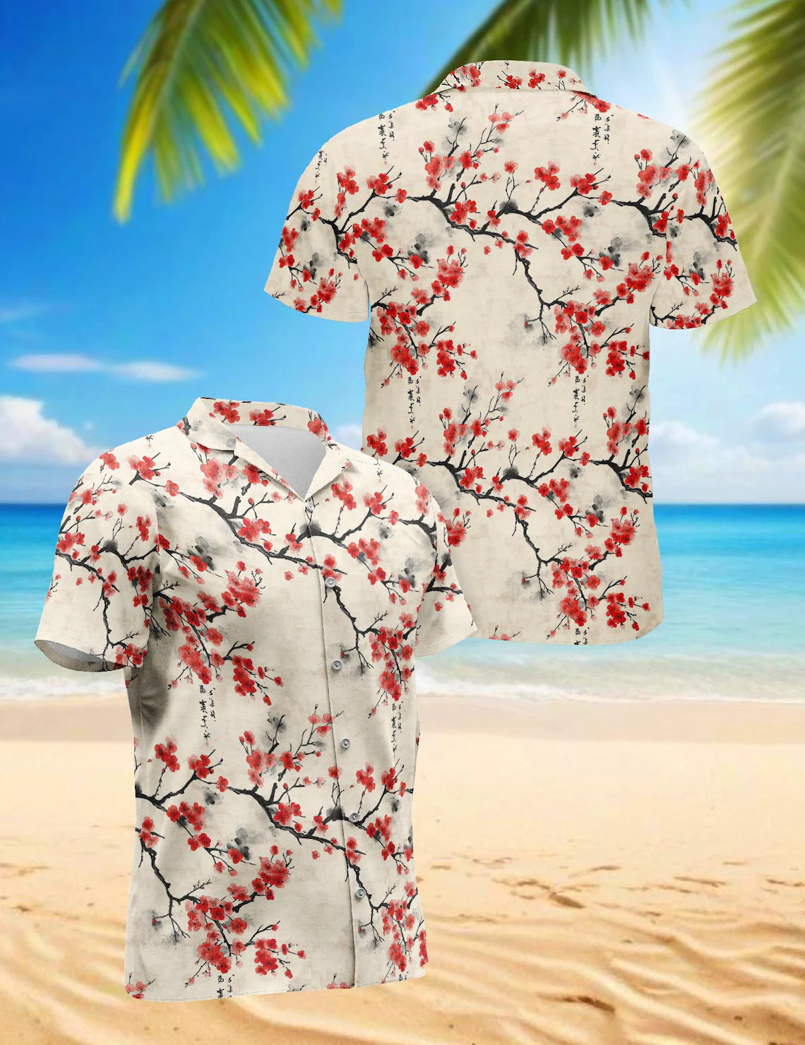 Cherry Blossom Hawaiian Shirt, Sakura Aloha Shirt, Japanese Ink Art Floral Shirt