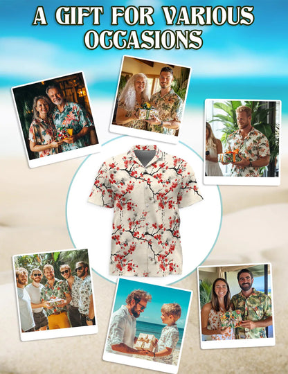 Cherry Blossom Hawaiian Shirt, Sakura Aloha Shirt, Japanese Ink Art Floral Shirt