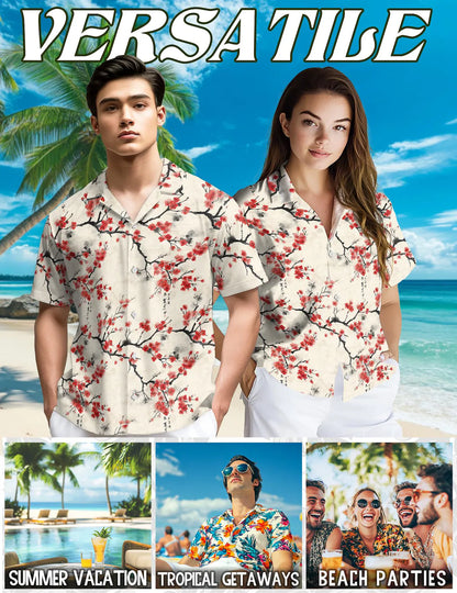 Cherry Blossom Hawaiian Shirt, Sakura Aloha Shirt, Japanese Ink Art Floral Shirt