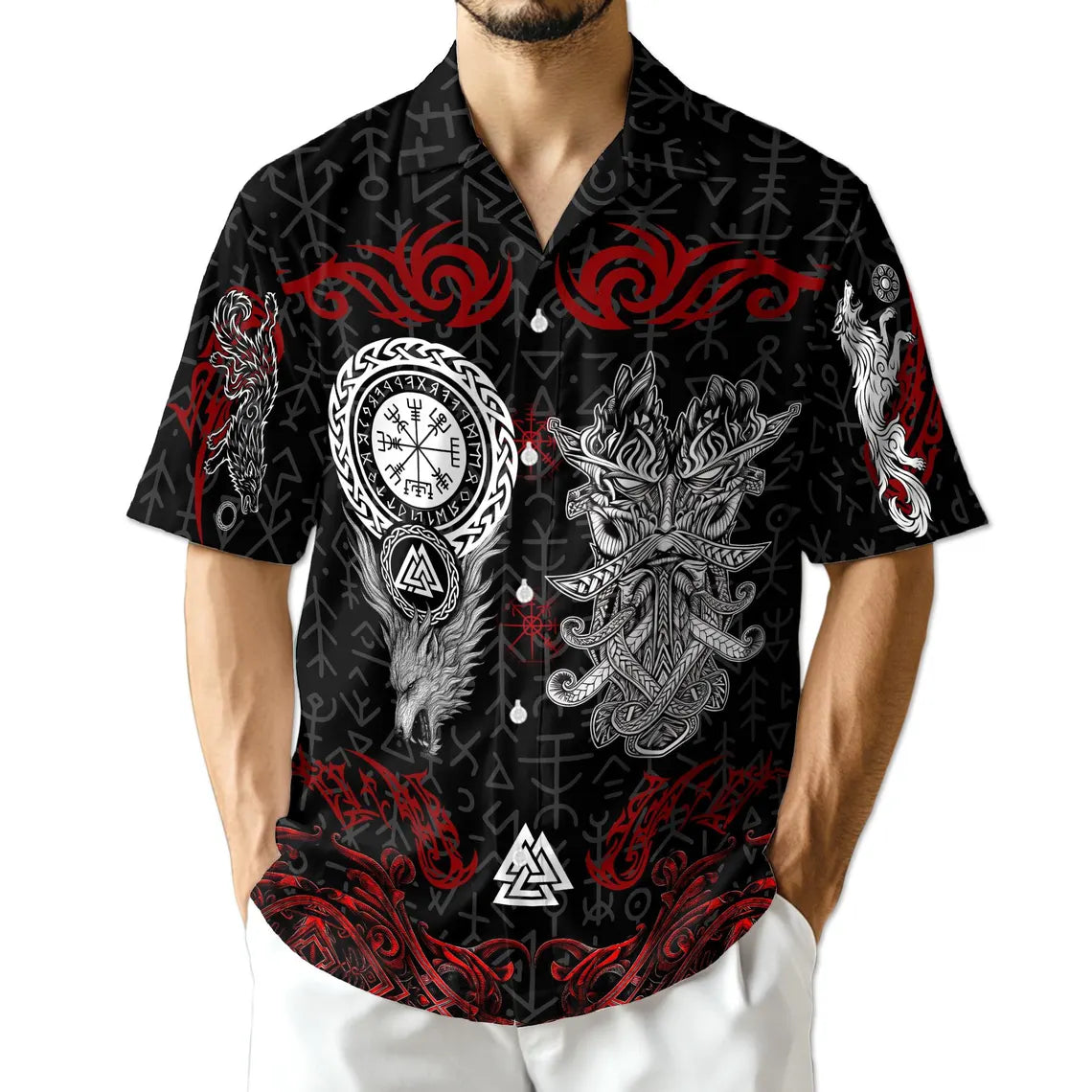 Norse History Viking Fenrir Hawaiian Shirt, Nordic Wolf Aloha Shirt