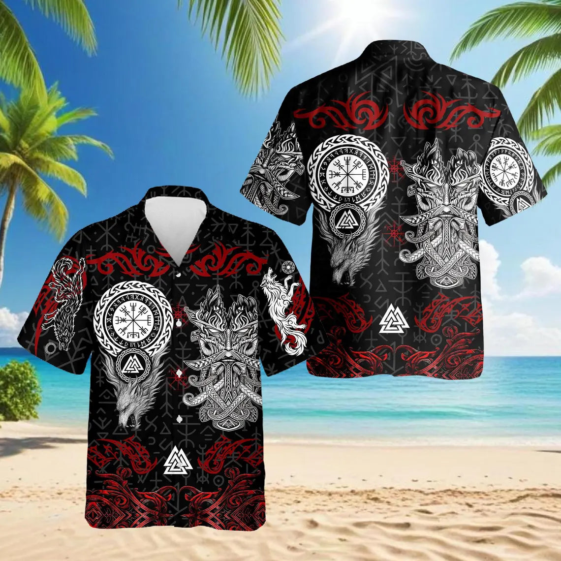 Norse History Viking Fenrir Hawaiian Shirt, Nordic Wolf Aloha Shirt