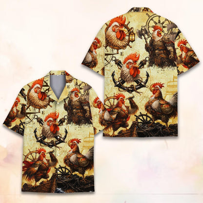Viking Rooster Pirate Hawaiian Shirt, Warrior Retro Rooster Lover Gift